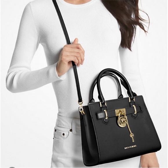 MICHAEL KORS Hamilton Small Leather Satchel Crossbody Black - Picture 3 of 8